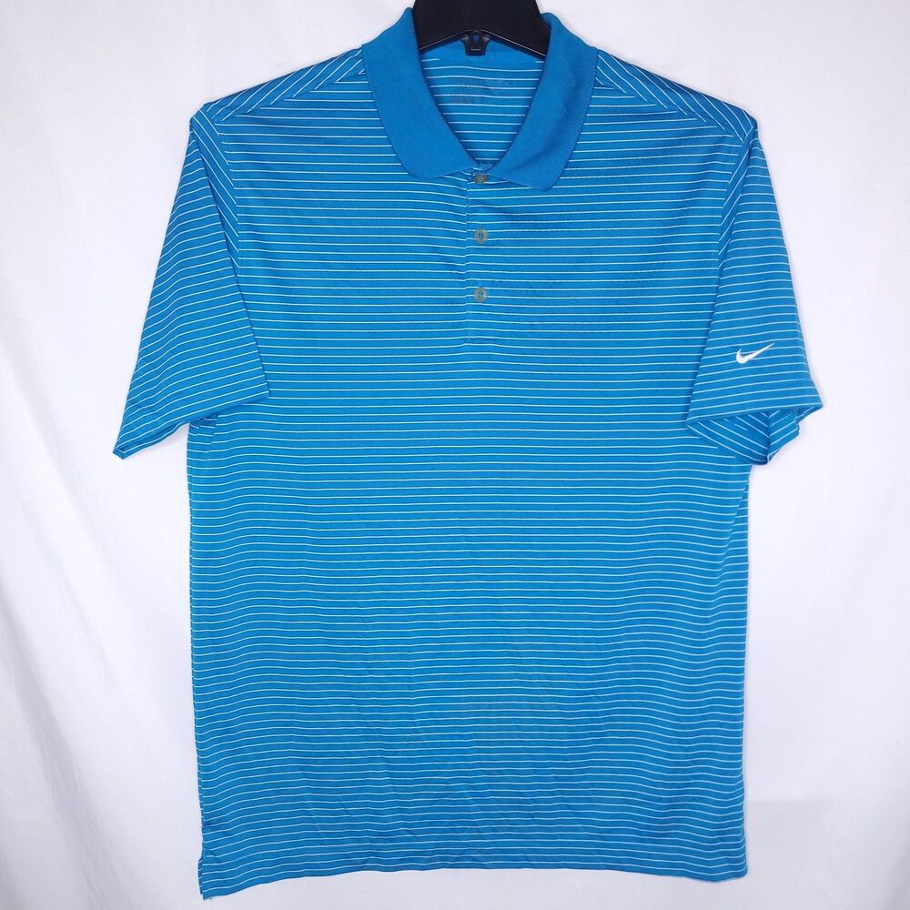 Nike Golf Polo Shirt Mens Large Striped Blue, White Tour Performance Dri Fit
